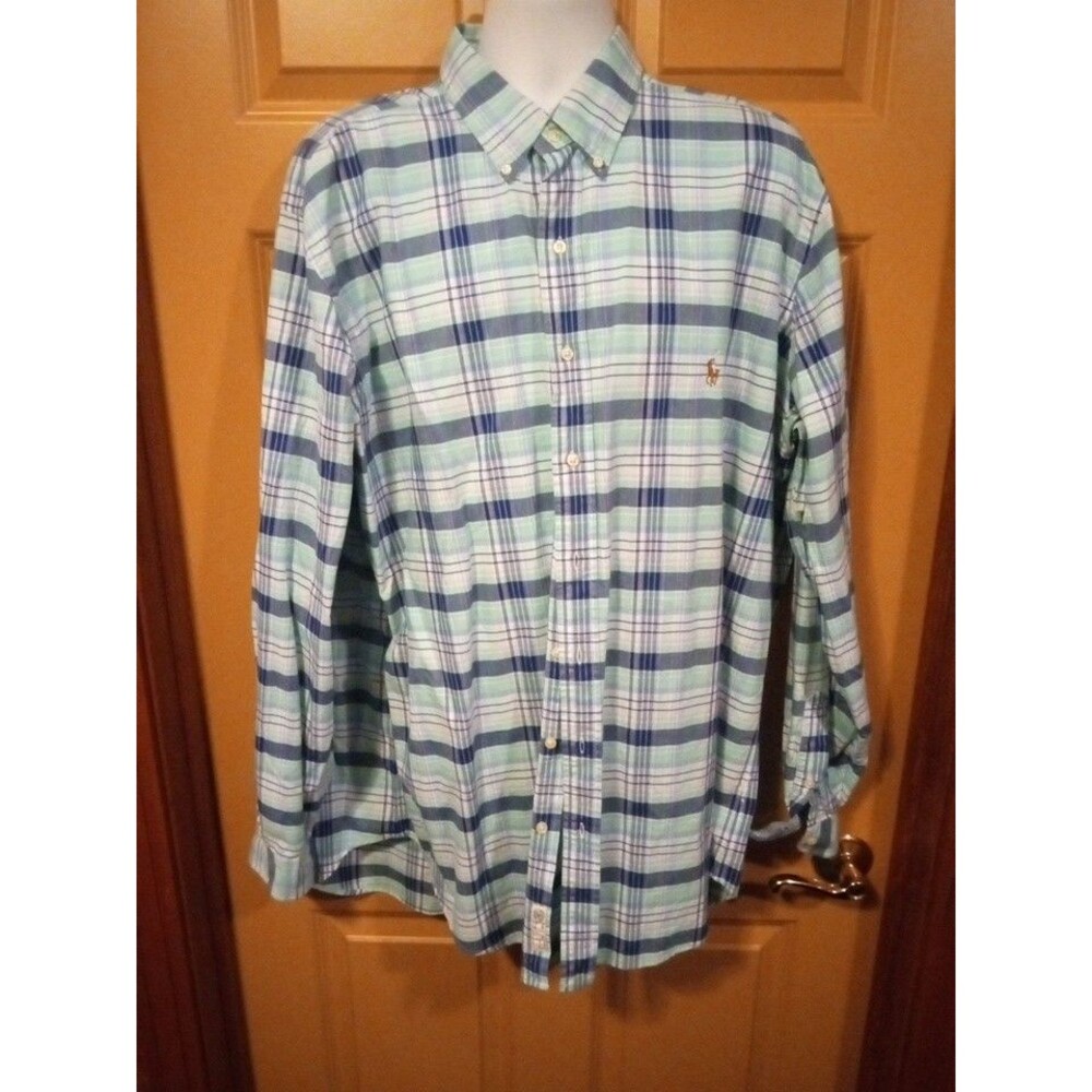 RALPH LAUREN  Plaid SlOxford LS Button Down Shirt-Blues-SZ XLT